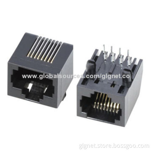 RJ45 Connectors, 1*1 Port, Flat Pin, 8P8C/8P6C with Ear on Both Sides, Bevel Edge